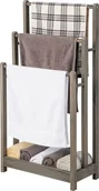 Ręczniki - Wolnostojący drewniany wieszak na ręczniki, 3-poziomowy wieszak na ręczniki z dolną półką i zabezpieczeniem przed przechyleniem, lekki wieszak do suszenia w kolorze szarym - miniaturka - grafika 1