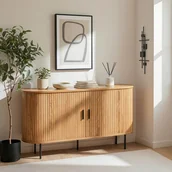 Komody - Komoda do Salonu Rozsuwana TRISH 140 cm Dąb Dwudrzwiowa Ryflowana Nowoczesna - miniaturka - grafika 1