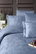 Pościel - Niebieska pościel 200x220 z prześcieradłem satyna żakardowa STESHA DUSTY - miniaturka - grafika 1