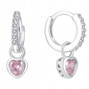 SREBRNE KOLCZYKI SERCA WISZĄCE RÓŻOWE SREBRO 925 - Kolczyki - miniaturka - grafika 1