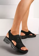 Sandały damskie - Czarne Sportowe Sandały z Elastyczną Cholewką z Cyrkoniami i Tłoczoną Podeszwą Dariena - miniaturka - grafika 1