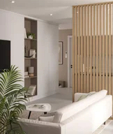 Panele ścienne i boazeria - 275x51x7 cm LD (fornir dębowy) ścianka z lameli wolnostojących - aranżacja ażurowa 3D - miniaturka - grafika 1