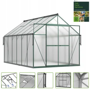 Szklarnia Ogrodowa Poliwęglan Duża Slide-In 370x244cm Zielona UV - Szklarnie ogrodowe - miniaturka - grafika 1