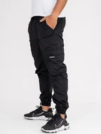 Spodnie męskie - Spodnie Materiałowe Jogger Bojówki Ze Ściągaczem Czarne Jigga Wear Stripe Ripstop Cargo 3XL - miniaturka - grafika 1