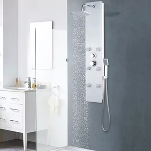 VidaXL Panel prysznicowy, szkło, 25 x 44,6 x 130 cm, biały - Panele prysznicowe - miniaturka - grafika 1