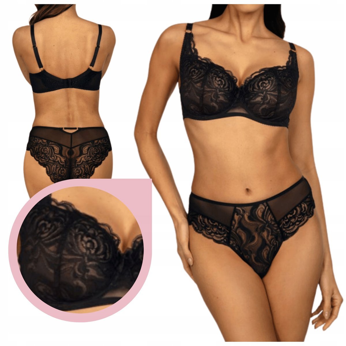 Ewa Bień MARISA B139 biustonosz balkonetka halfcup czarny koronkowy - 65G