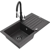 Zlewozmywaki z baterią - Mexen Pablo zlewozmywak granitowy 1-komorowy z ociekaczem i baterią kuchenną Savita, czarny nakrapiany - miniaturka - grafika 1