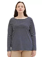 Koszulki i topy damskie - TOM TAILOR Damska koszulka z długim rękawem w paski, 32397-Navy Offwhite Stripe, 48 - miniaturka - grafika 1