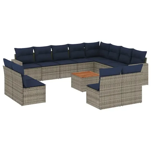 Zestaw mebli ogrodowych modułowych szary rattan PE z poduszkami, 62x62x69
