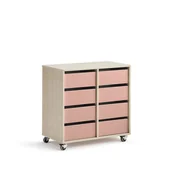 Meble do szkół i przedszkoli - Regał szkolny CASPER, 8 szuflad, brzoza, ciemnoróżowy - miniaturka - grafika 1