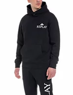 Bluzy męskie - Replay Męska bluza z kapturem, 098 BLACK, M - miniaturka - grafika 1