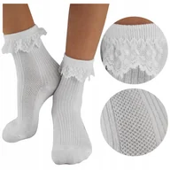 Skarpetki damskie - Eleganckie Białe SKARPETKI Skarpety BAWEŁNIANE z Falbanką Noviti r. 6-12m - miniaturka - grafika 1