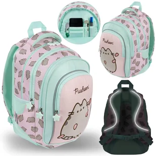 Pusheen Różowo-miętowy USZTYWNIANY plecak szkolny TORNISTER dla dziewczynki, z odblaskami CZTEROKOMOROWY 39x28x13cm - Plecaki szkolne i tornistry - miniaturka - grafika 1
