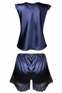 Satynowy komplet Skylor granatowy L - Piżamy damskie - miniaturka - grafika 2