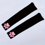 Inne - TEMU 1 Para Kawaii Cat Paw Print Fingerless Rękawiczki, Elastyczny Nylon Letni Rękawy z 3D Palcami, Kreskówkowy Wzór, Dekoracyjne Włókno Party Wear, - miniaturka - grafika 1