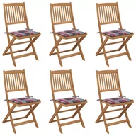 Fotele i krzesła ogrodowe - Składane krzesła ogrodowe z poduszkami, 6 szt., drewno akacjowe - miniaturka - grafika 1