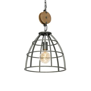 QAZQA Przemysłowa lampa wisząca ciemnoszara z drewnem 34 cm - Arthur - Lampy sufitowe - miniaturka - grafika 1