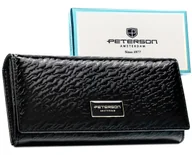 Portfele - Czarny portfel damaski skórzany PETERSON duży klasyczny na zatrzask rozbudowany - miniaturka - grafika 1