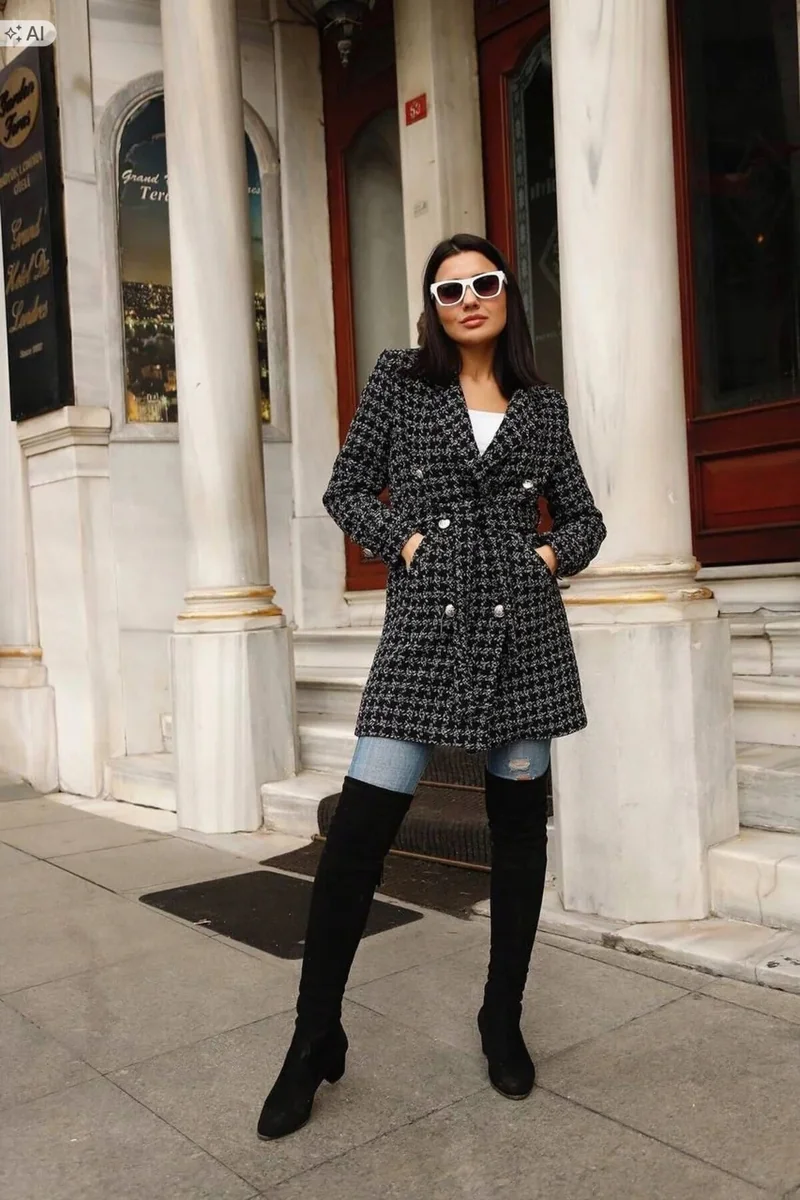 DWURZĘDOWA PIKOWANA KURTKA DAMSKA W STYLU ELEGANCKIM S 5IA