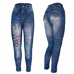 Bawełniane Leginsy Jeans Spodnie Modne Wzory Dziury Wysoki Stan Wiosenne - Legginsy - miniaturka - grafika 1