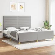 Łóżka - Lumarko Rama łóżka z zagłówkiem, jasnoszara, 180x200 cm, obita tkaniną - miniaturka - grafika 1
