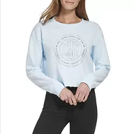 Swetry damskie - DKNY Damski sportowy sweter damski metaliczny medalion logo Cropped sweter, Moonstone, S - miniaturka - grafika 1