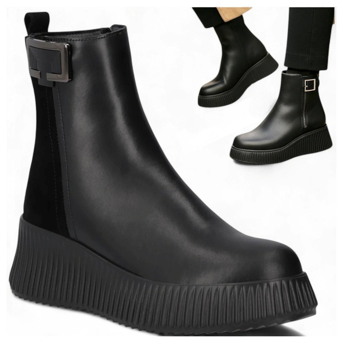 Damskie Botki SKÓRZANE FILIPPO Jesienne Eleganckie na Platformie Czarne 36