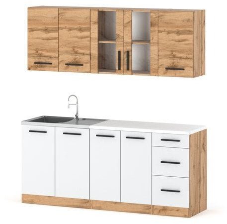 Meble Kuchenne Nowoczesne Modułowe Małe Rest 2.0m Wotan Dąb Wotan Biały