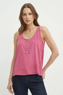 Koszulki sportowe damskie - Pepe Jeans top bawełniany KITTY kolor różowy PL505831 - grafika 1