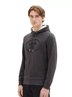 Bluzy męskie - Męska bluza z kapturem TOM TAILOR z nadrukiem logo wykonana z bawełny, 10899-Szary asfalt, XXXL - miniaturka - grafika 1