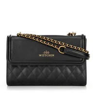 Torebki damskie - Damska listonoszka ze skóry naturalnej w pikowanie czarno - złota - miniaturka - grafika 1