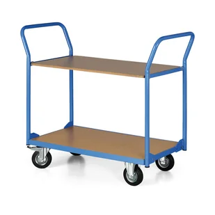Wózek półkowy, 2 półki 500 x 800 mm, koła 125 mm z czarną gumą - Wózki magazynowe - miniaturka - grafika 1