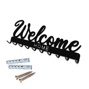 WK_WELCOME_C Wieszak uchwyt ścienny „Welcome home” na klucze, ubrania, biżuterie, ozdobny czarna struktura - Meble modułowe i akcesoria - miniaturka - grafika 1