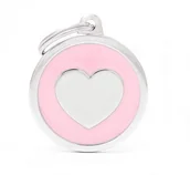 Odblaski i adresówki - Zawieszka Adresówka Identyfikator z grawerem dla psa i kota kółko z sercem różowe - miniaturka - grafika 1