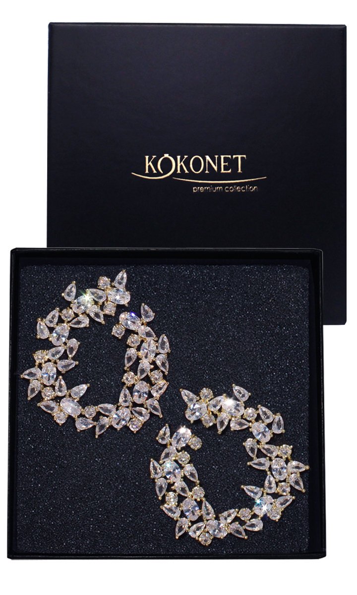 Złote kolczyki efektowne z cyrkoniami kryształkami mieniące ŚLUBNE GLAM