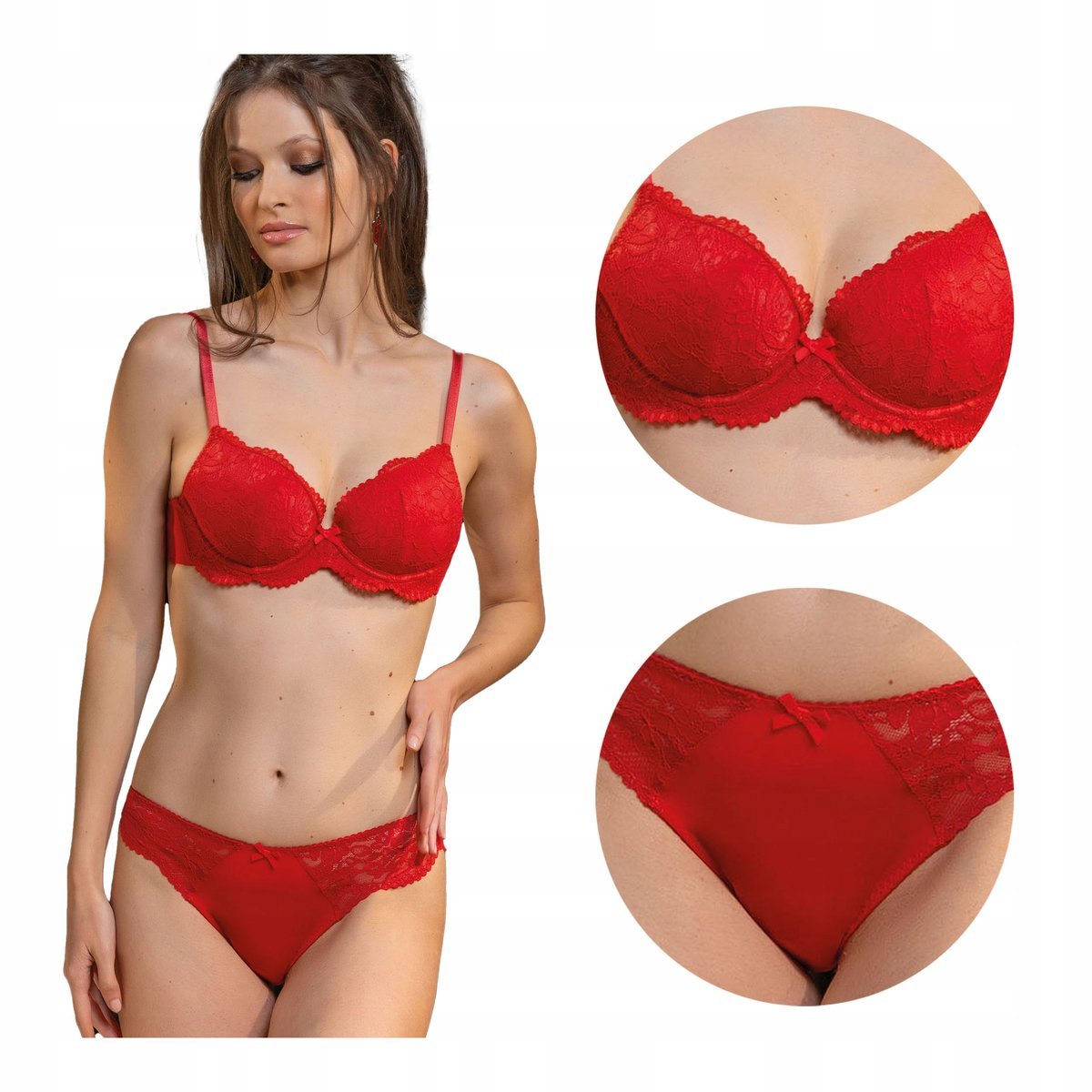 Komplet bielizny koronkowej czerwonej biustonosz figi sexy Sielei 70B/XS