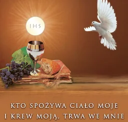 Baner na Boże Ciało "Kto spożywa ciało moje i krew moją, trwa we mnie" 150x150 cm - Ikony i obrazy sakralne - miniaturka - grafika 1