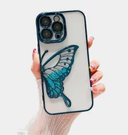Etui i futerały do telefonów - Luksusowe galwanizowane silikonowe przezroczyste brokatowe ruchome piaski dream butterfly etui na telefon iPhone 15 Pro Niebieski - miniaturka - grafika 1