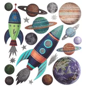 Naklejki na ścianę - Zestaw naklejek dekoracyjnych dla dzieci Kosmos - miniaturka - grafika 1