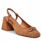 Czółenka - Geox Czółenka Damskie Skózane Brązowe Eleganckie na Klocku 35 Ż5o - miniaturka - grafika 1