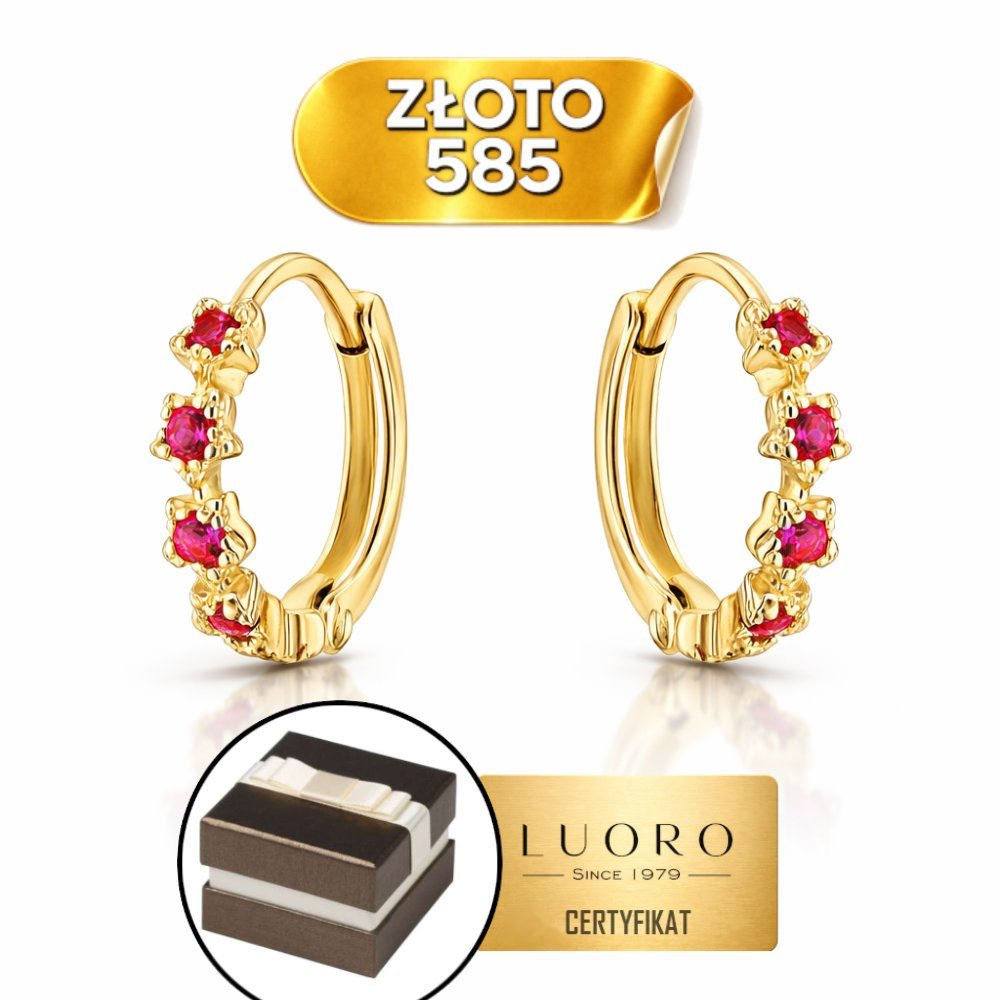 KOLCZYKI ZŁOTE 585 14K KWIATKI Z CYRKONIAMI KREOL 10 MM ELEGANCKIE