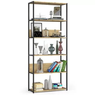 Regał loftowy metalowy 80 cm - czarny-dąb artisan - 6 półek - Regały - miniaturka - grafika 1