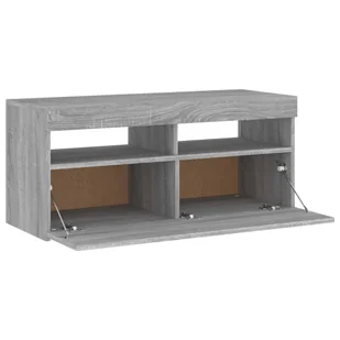 Lumarko Szafka pod TV z oświetleniem LED, szary dąb sonoma, 90x35x40 cm - Szafki RTV - miniaturka - grafika 11
