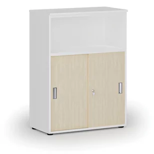 Szafa biurowa kombinowana z drzwiami przesuwnymi PRIMO WHITE, 1087 x 800 x 420 mm, biały/buk - Szafy biurowe - miniaturka - grafika 4