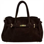 Torebki damskie - Borse in Pelle duża torba XXL czekolada skóra zamszowa - miniaturka - grafika 1