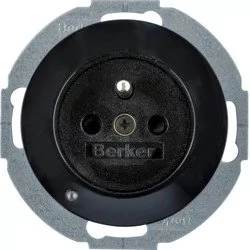 Hager Polo sp. z o.o. R.1/R.3 Gniazdo z uziemieniem z podświetleniem orientacyjnym LED, czarne 6765102045 - Gniazdka elektryczne - miniaturka - grafika 1