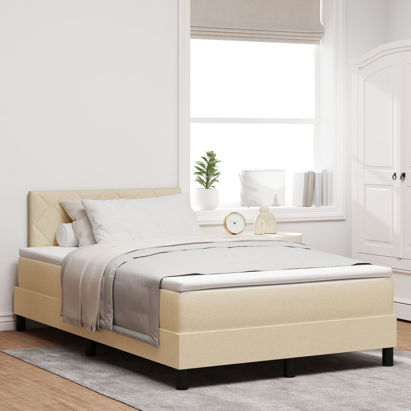 vidaXL Łóżko typu box spring z materacem kremowym 120x200 cm Tkanina