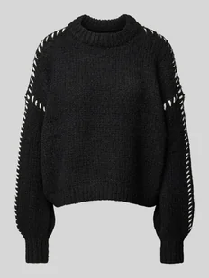 Sweter z dzianiny o kroju relaxed fit z detalem w kontrastowym kolorze model ‘FENG’ - Swetry damskie - miniaturka - grafika 1