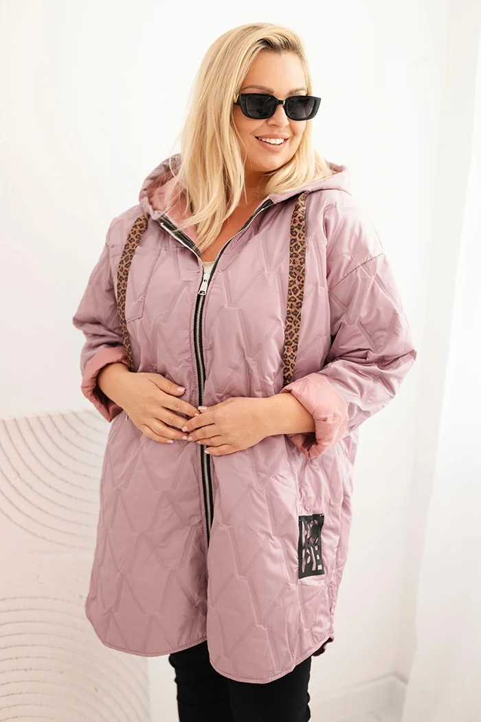 Kurtka damska Plus Size pikowana z kapturem i napisem HOPE ciemno różowa Ciemny Różowy