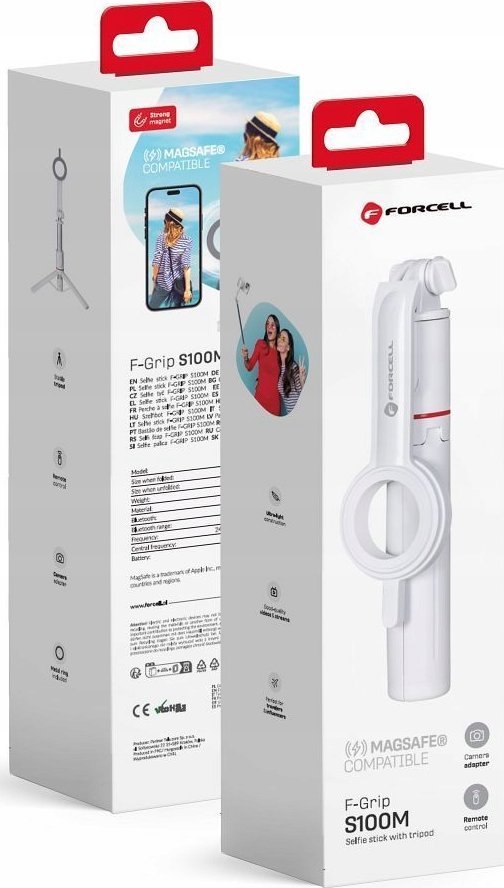 Selfie stick ForCell F-GRIP MagSelfie S100M uchwyt selfie z pilotem bezprzewodowym biały